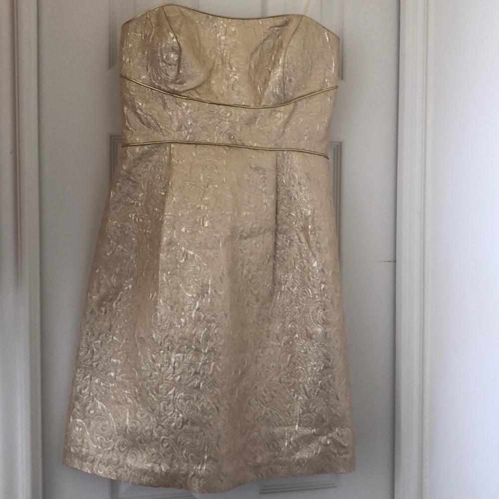 Strapless Gold Brocade Dress
